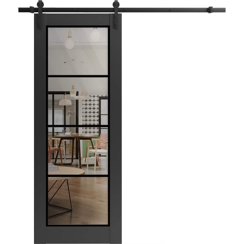 Sturdy Barn Door 18 x 80 Lucia 2466 Matte Black Clear Glass 6.6FT - Black - 30" x 96"