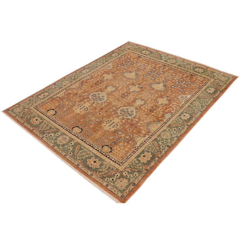 Shabby Chic Ziegler Star Brown Green Handknotted Wool Rug 9 ft. 2 in