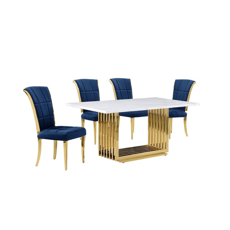 Best Quality Furniture D310/1-SC320-7 Dining Set with 68" White Marble Top
