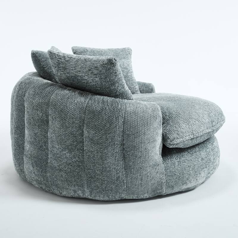 55" Modern Long Polyester Foam Round Bean Bag Sofa Chair with Pillows