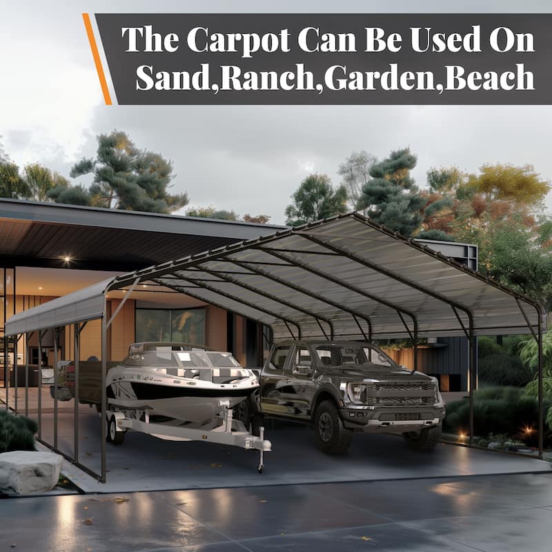 MAISON ARTS Heavy Duty Metal Carport with Galvanized Steel Roof for Cars, Boats, and Tractors