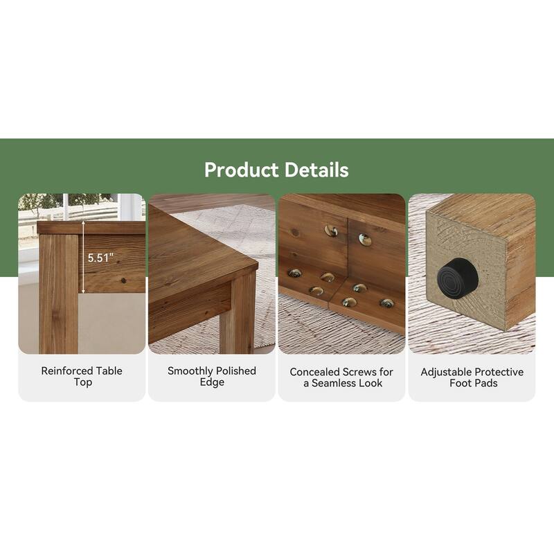 78.7" Dining Table for 6 8 10, Solid Wood Rustic Large Kitchen Table