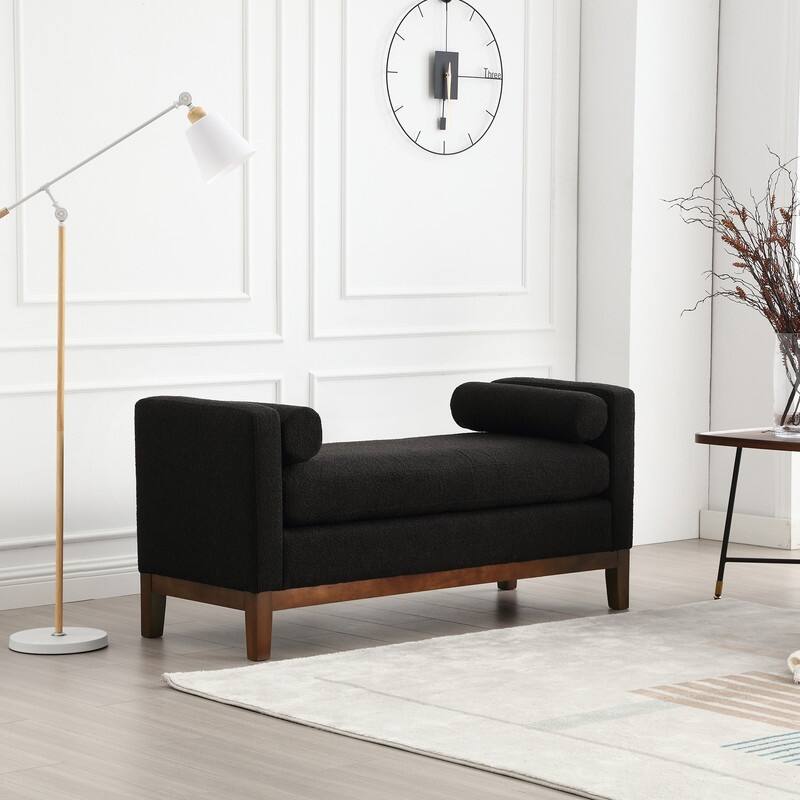 Upholstered Entryway Bench with Solid Wood Legs & Bolster Pillows