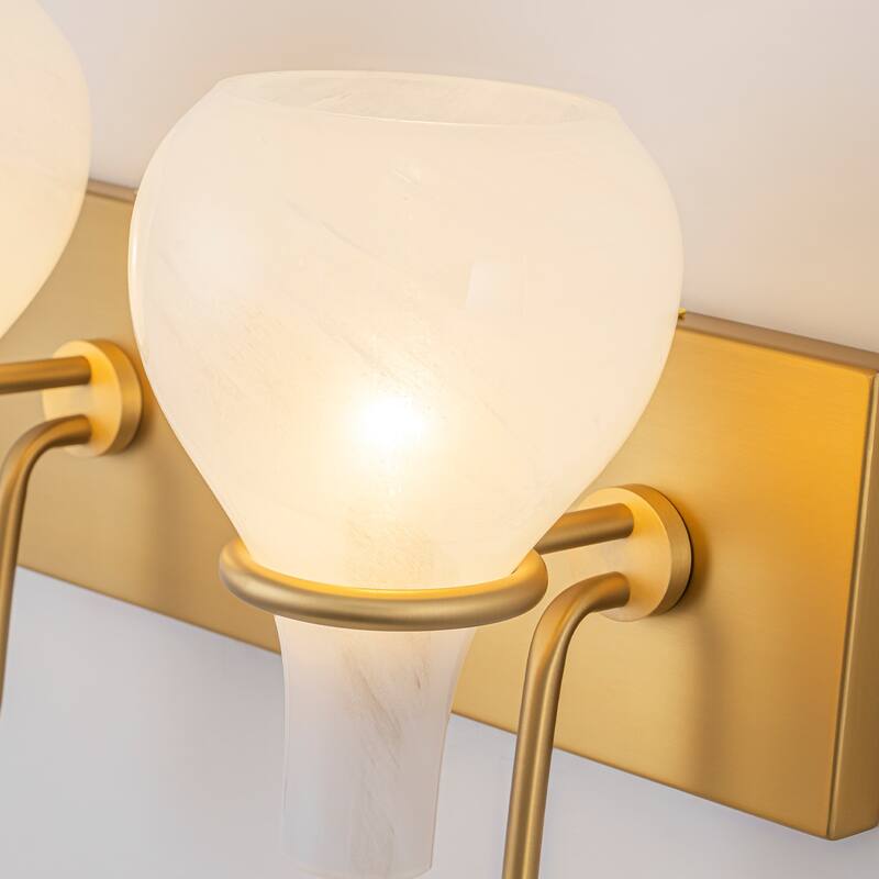 Modern Gold Vanity Light with Clouded Glass Bulb-Vase Shades Bathroom