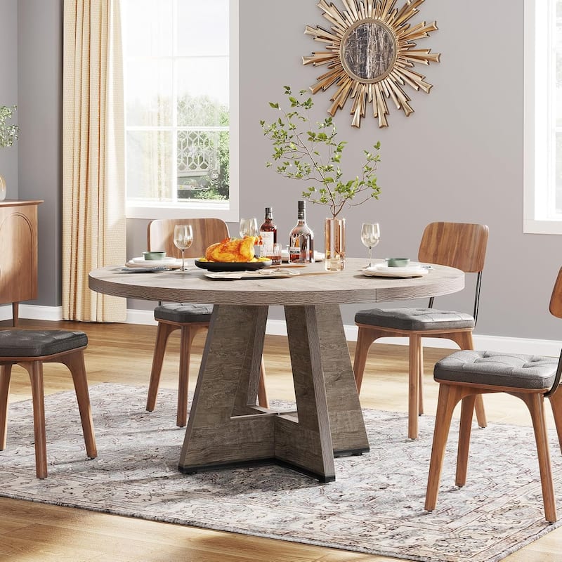 47" Round Wood Dining Table 4-Seater Farmhouse with Wooden Tabletop Cross Base for Dining Room/Kitchen