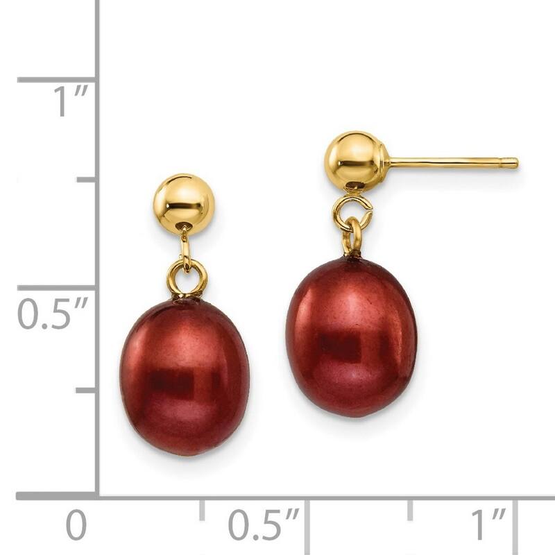 Curata 14k Yellow Gold 8-8.5mm Brown Freshwater Cultured Pearl Dangle Earrings 18x8.5mm
