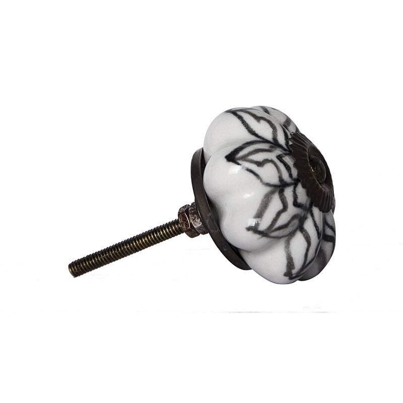 8-Pack Round Ceramic Cabinet Knobs with Hand-Painted Botanical Design and Antique Copper Look - 1.5” x 1.5” x 1.5”