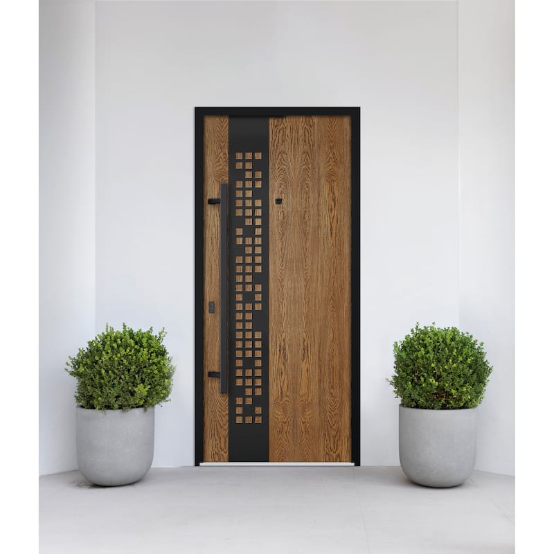 Exterior Prehung Steel Entry Door Ronex 0131 Grey 2 Sidelites Top Window Stainless Steel Inserts 16+36+16x96 Left Hand