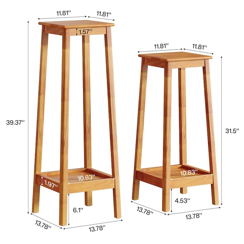 2-Tier Plant Shelf with Reinforced Frame, Solid Wood Indoor Plant Stand Set of 2