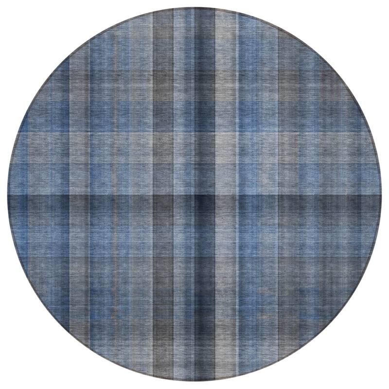 Sax Plaid Weather Resistant Blended Style Outdoor Rug