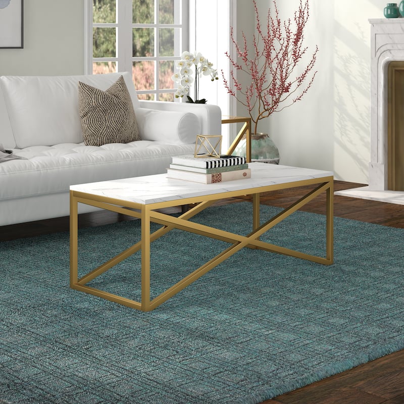 Calix Coffee Table - 46'' Faux Marble Top Brass