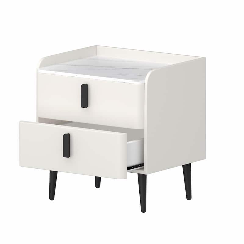 Nightstand with 2 Drawers and Marble-Pattern Tabletop