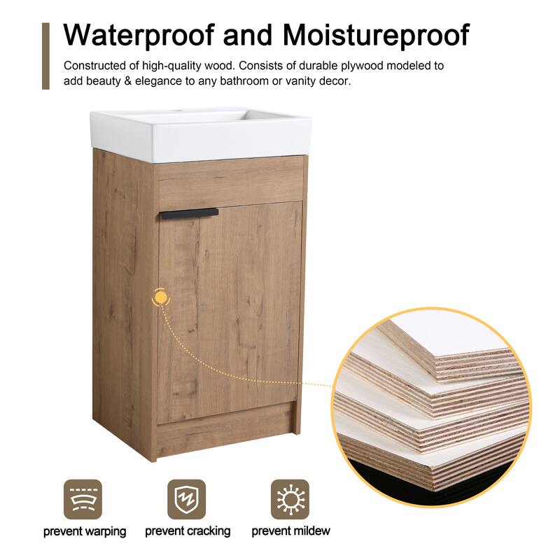 Malwee 18" FreeStanding Bathroom Vanity, Floor Stand Bathroom Vanity with Ceramic Sink,Soft Close Door and adjustable shelf