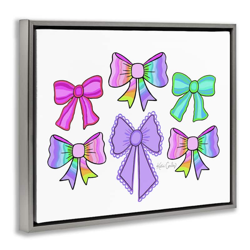 Stupell Playful Bowtastic Ribbons Framed Floater Canvas Wall Art Design By Katie Conley