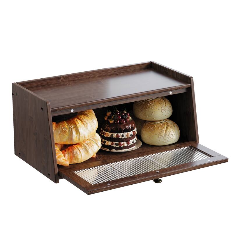Wooden Bread Box Large Capacity Kitchen Storage Container Bread Holder - Brown
