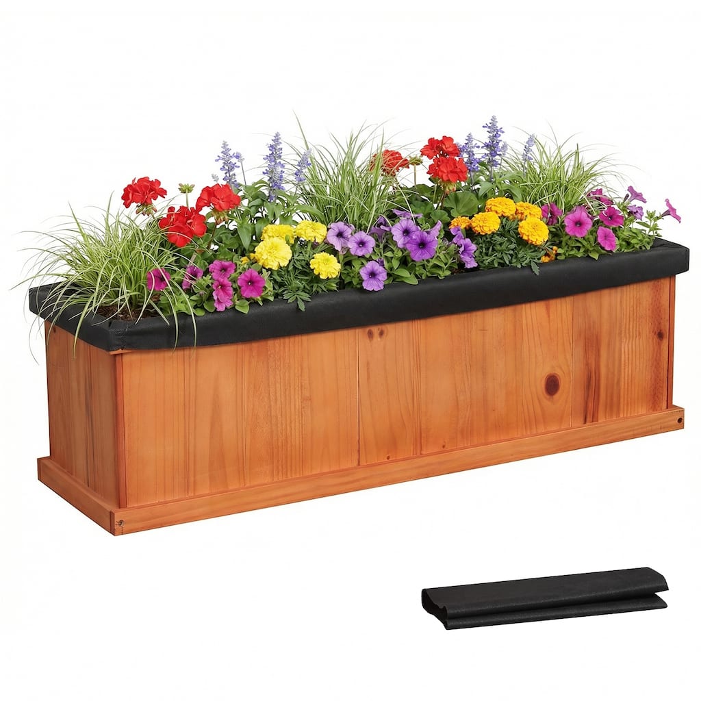 Gymax Wood Raised Garden Bed w/Drainage Holes & Liner for Flowers