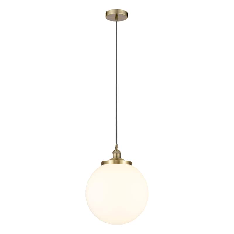 Innovations Lighting Beacon - 1 Light 14" Cord Hung Mini Pendant. - Antique Brass/Matte White