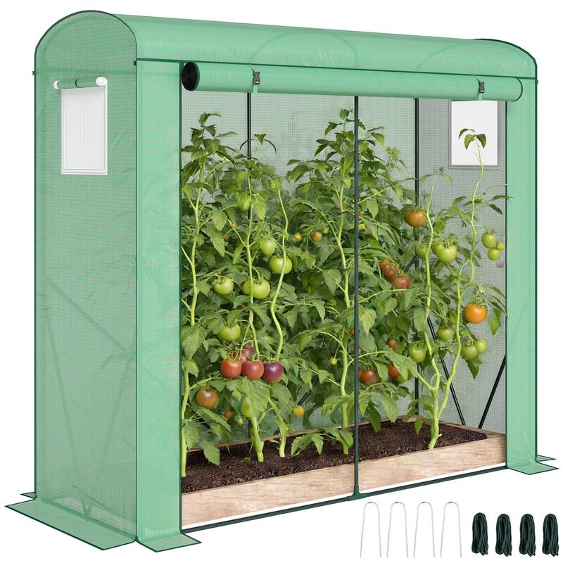 Outsunny Mini Greenhouse, Portable Greenhouse with Roll-Up Door and 2 Mesh Windows, Small Green House