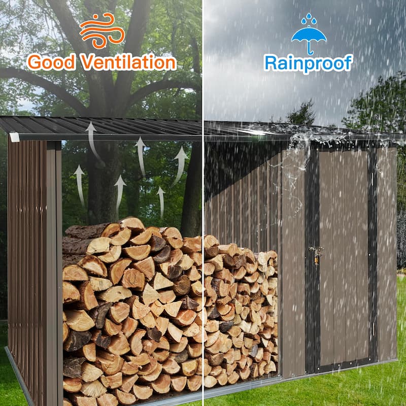 Outdoor Two-in-one Shed，Metal Firewood Rack and Storage Shed