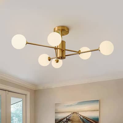 Linear Sputnik Frosted Glass Globe Semi Flush Chandelier
