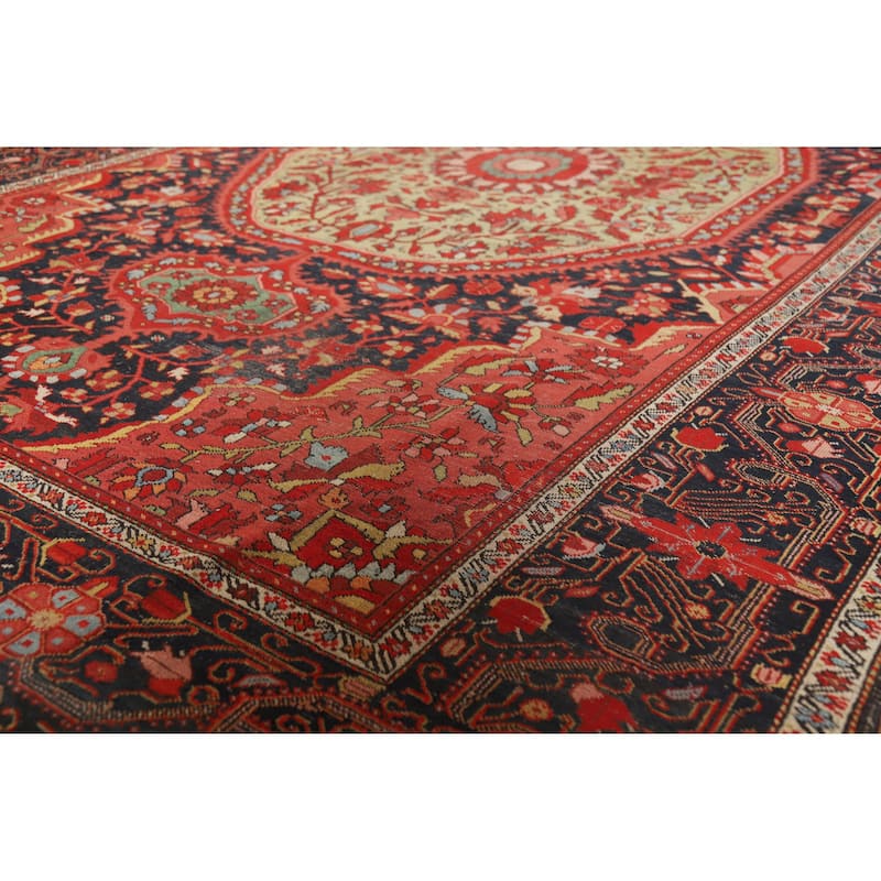 Hand Knotted Oriental 100% Wool Carpet Traditional Floral Navy Blue & Blues Sarouk Area Rug - 10' 5'' X 6' 10''