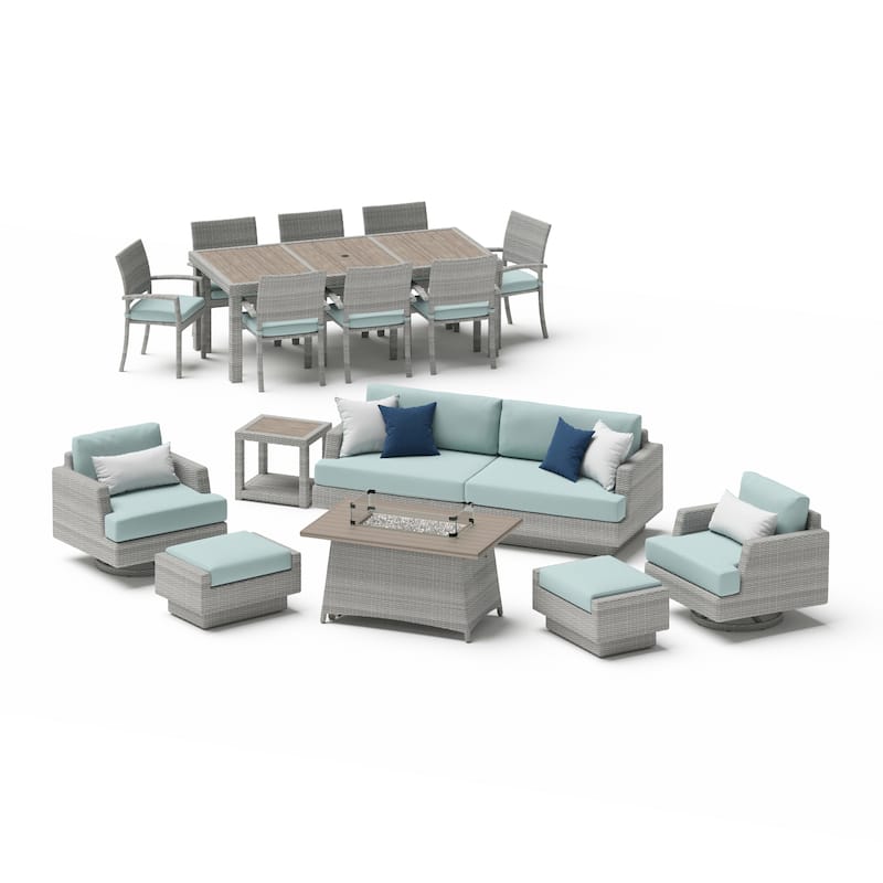 Portofino Comfort 17 Piece Sunbrella Outdoor Patio Motion Seating & Dining Set With Fire Table