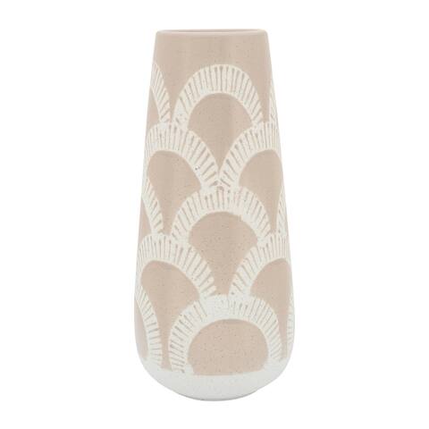 Ceramic 15"h Aztec Vase, Beige 15.0"H