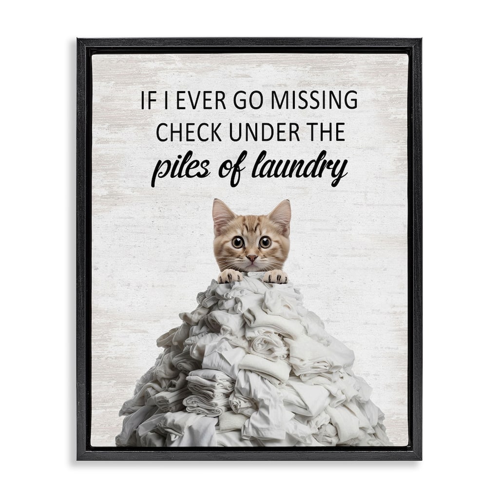 Stupell Piles Of Laundry Cat Framed Floater Canvas Wall Art Design By Lettered and Lined