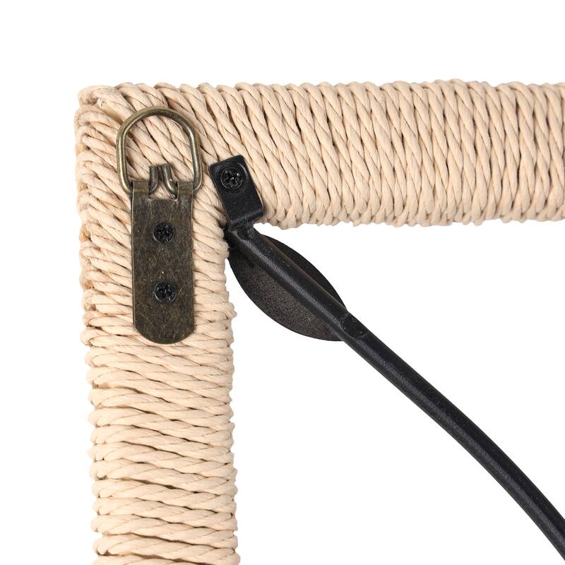 Black Metal Leaf Home Wall Decor with Cream Rattan Frame and Bronze Bird Accents (Set of 2)