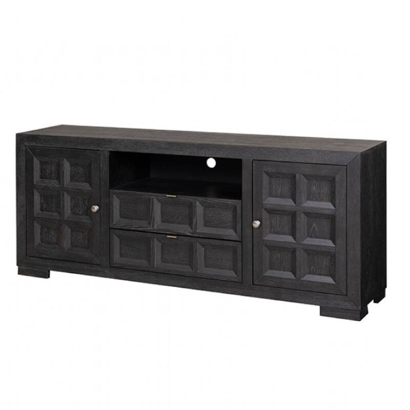 Kizie TV Stand Cabinet, Storage Drawers, Modern Black Wood, 72 Inch