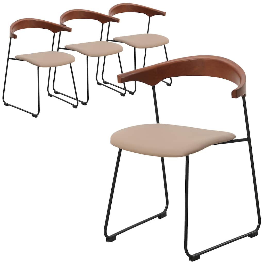 Upholstered Dining Chair in Leather with Iron Legs Set of 4 Lyra Collection