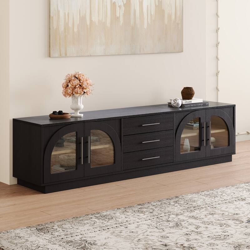 JASIWAY Black Wood TV Stand Fits TV up to 85 in.