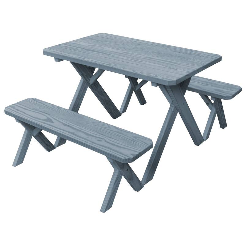 Pine 5' Cross-Leg Picnic Table with 2 Benches - Gray Stain