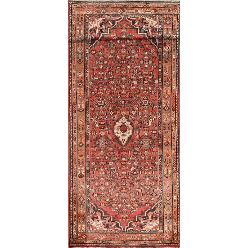 Hand Knotted Oriental 100% Wool Carpet Traditional Medallion Red Hamedan Runner Rug - 9' 3'' X 3' 10''