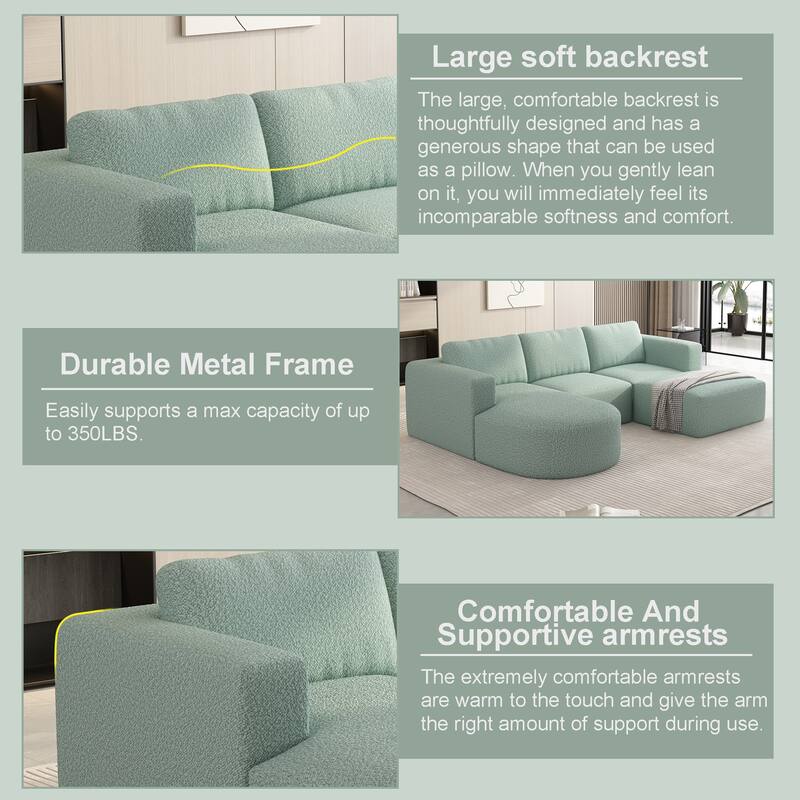 104.3" Yarn Fleece U-Shaped Sleeper Sectional Sofa with Ottoman