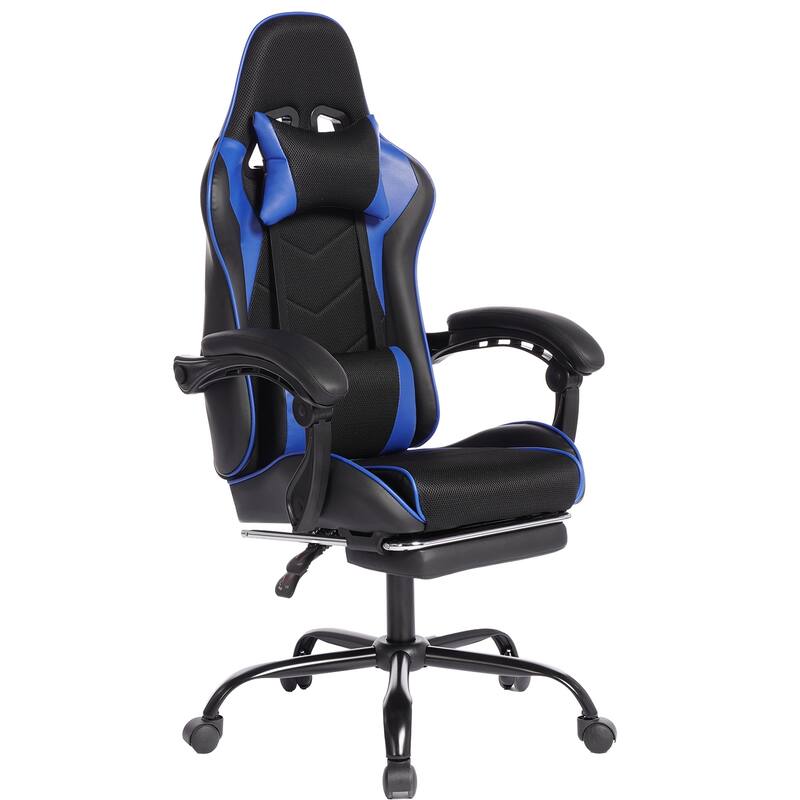 E-sports Gaming Chair Sports Car Driving Seat PU Material Moulded Sponge Comfortable and Safe With Massage - Blue/Black