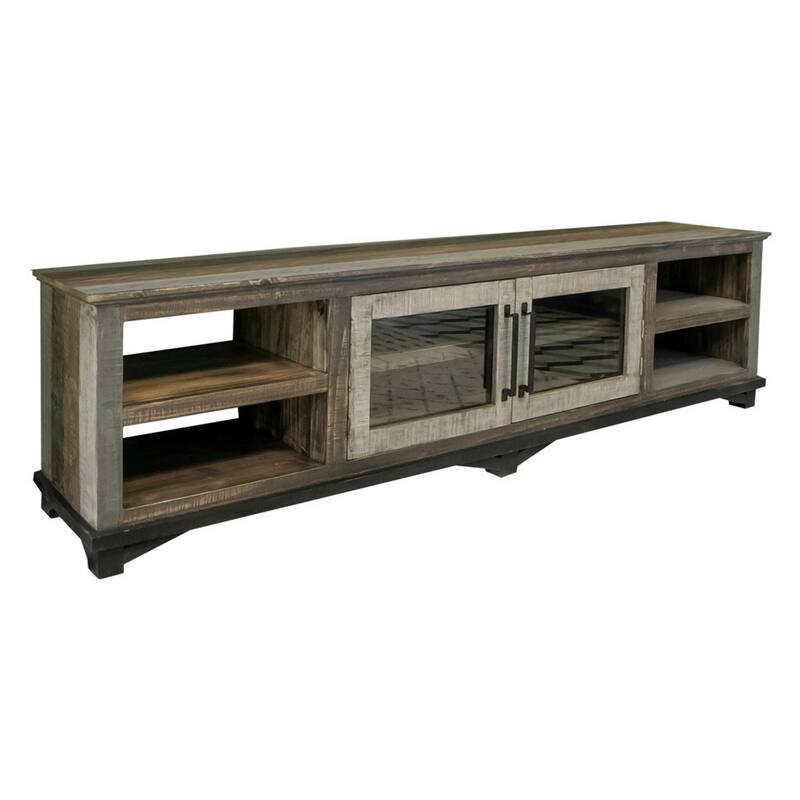 Peya 93 Inch TV Media Entertainment Console Fixed Shelves Glass Doors