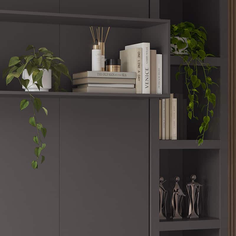 Easy-Lift Queen Murphy Wall Bed with Bookshelf