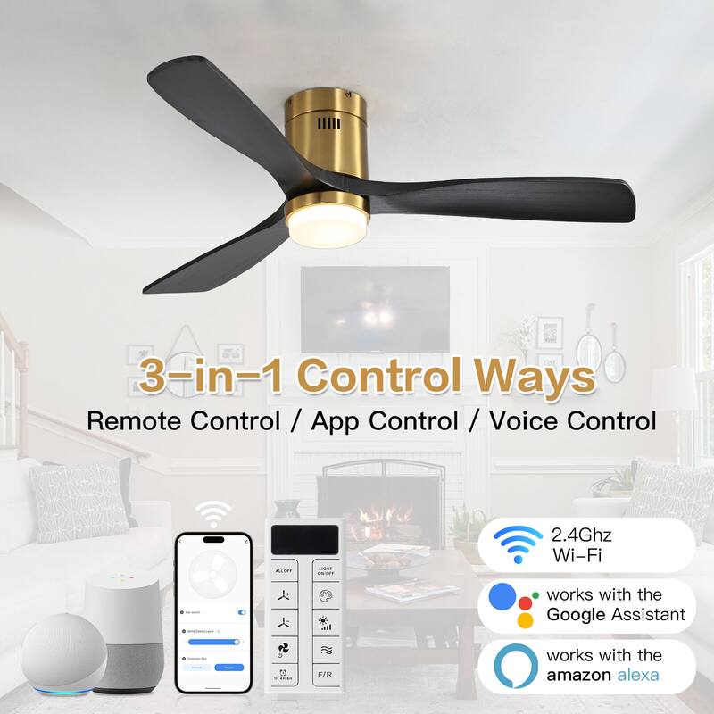 Sofucor 52"Solid Wood Modern,Farmhouse Indoor Ceiling Fan Chandelier with Remote,Adjustable light,Smart Optional