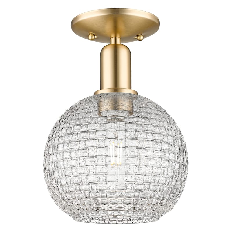 Innovations Lighting 716-1C-12-8 Athens Semi-Flush Athens 8" Wide - Champagne Bronze / Clear Basketweave