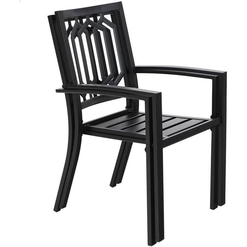 Phi Villa 6 Piece Black Metal Outdoor Furniture Patio Steel Frame Slat