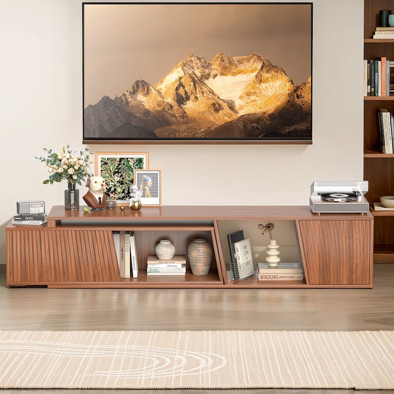 Pocassy Extendable TV Stand with Sliding Doors Minimalist Rectangle