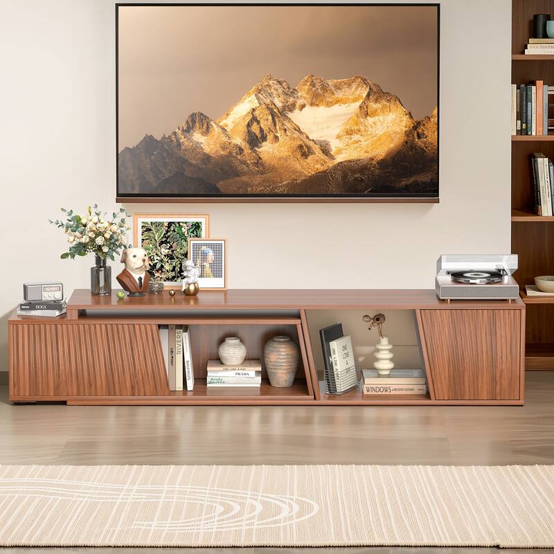Pocassy Wood Entertainment Center Extendable TV Stand