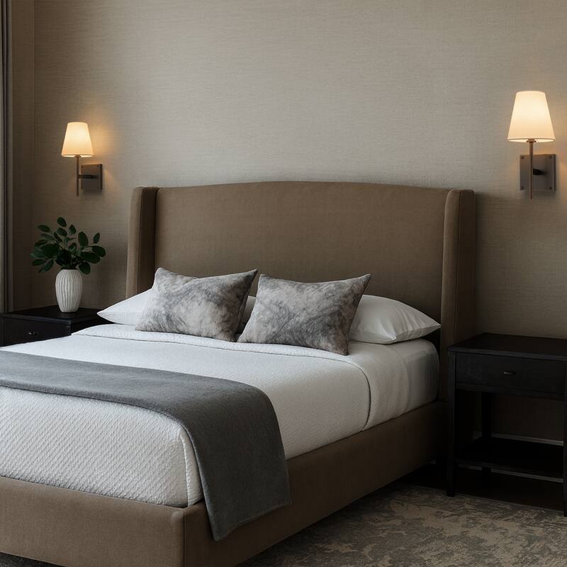 Classic Bronze Fabric Shade Wall Sconces Mondern White Linen Tapered Shade Sconce For Bathroom Mirror Hallway(2 Pack) - W6"