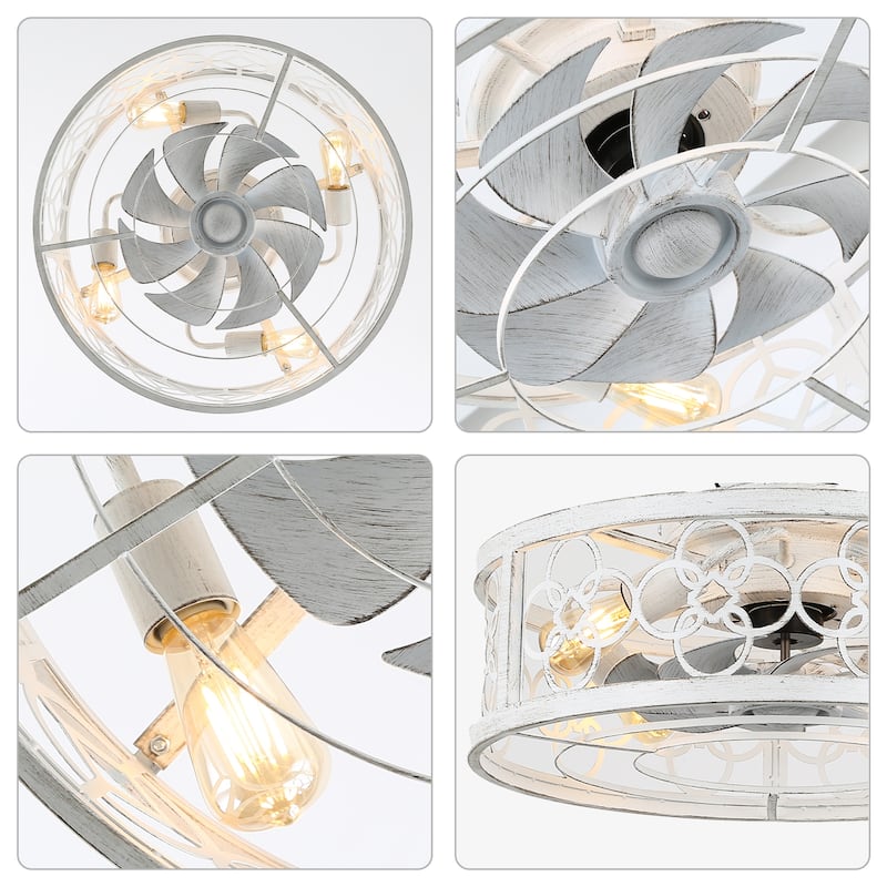 Bella Depot 20" Farmhouse Flush Mount Ceiling Fan, 3-Speed Reversible Caged Ceiling Fan with Light with Remote Control