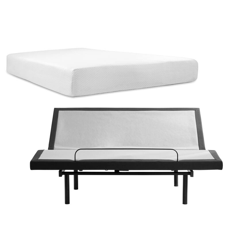 Emperyan Adjustable Massage Bed Frame with 10 Inch Green Tea Mattress - King - Black