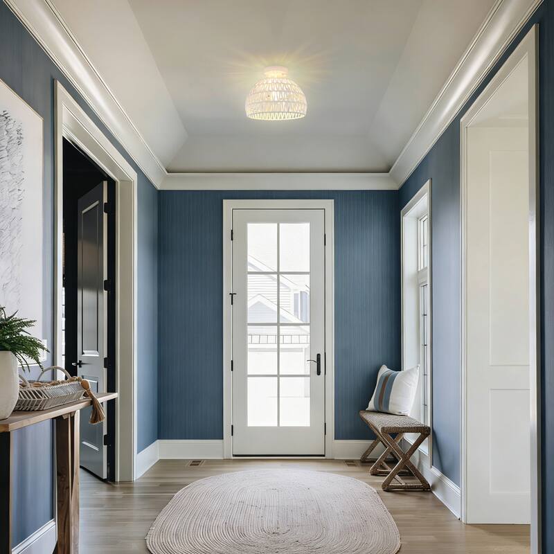 Semi Flush Mount Rattan Light Fixture Woven Ceiling Light Fixture - 2-Light