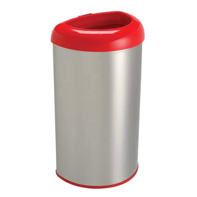Steel 13-Gallon Half-Circle Open Top Kitchen Trash Can - Red