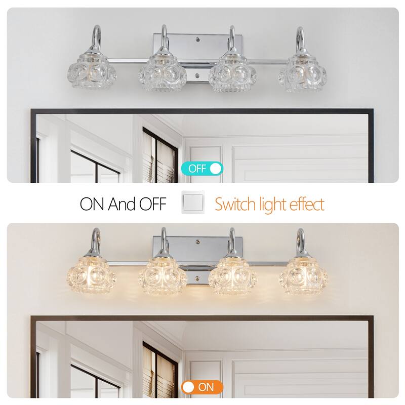 23" Modern Crystal Bathroom Vanity Light, 4-Light Wall Sconce with Clear Glass Shade, Elegant Wall Mount Lighting for Bathroom