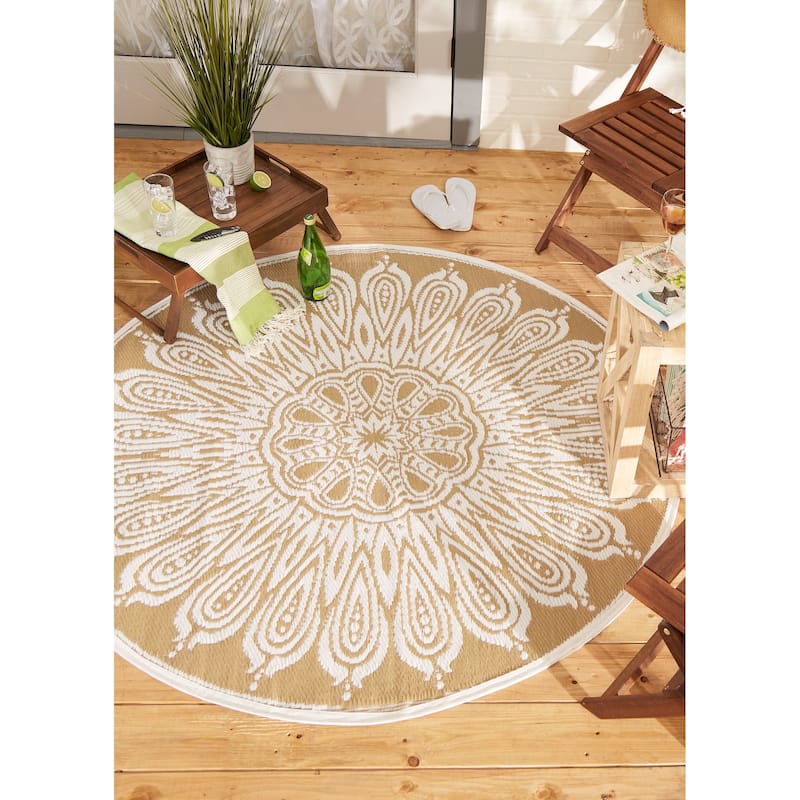 DII Blue Sunflower Outdoor Rug 5 Ft Round